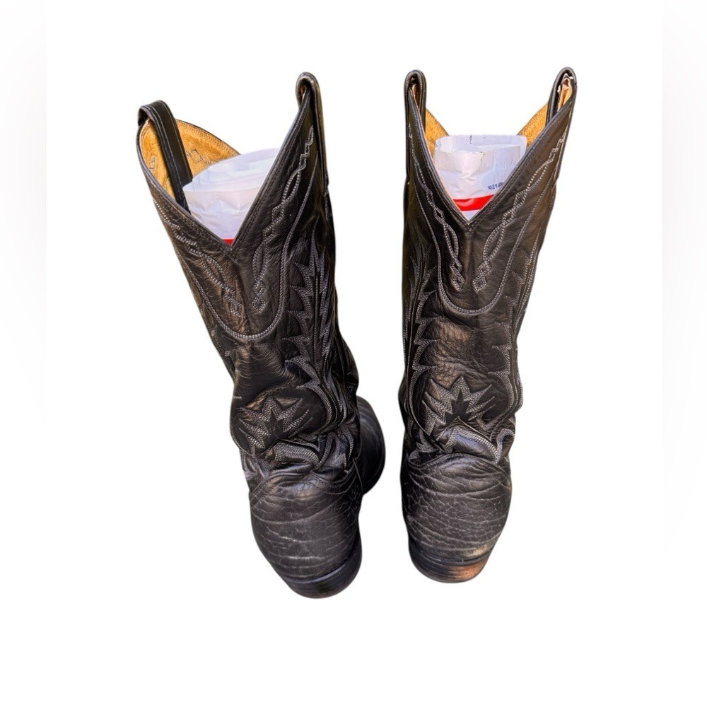 Tony Lama Black Leather Vintage Cowboy Boots Men's 8D Vintage Western USA in GUC - Picture 6 of 15